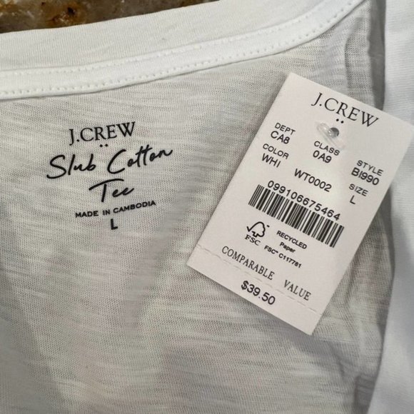 NWT J. Crew White Long-Sleeve Vintage Slub Cotton V-Neck Tee - Picture 7 of 10